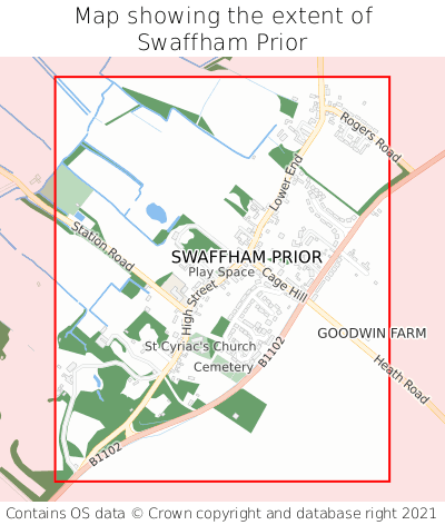 Map showing extent of Swaffham Prior as bounding box