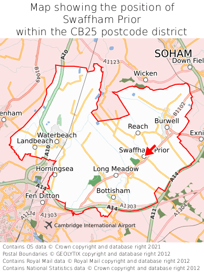 Map showing location of Swaffham Prior within CB25