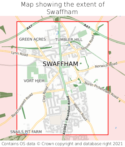 Map showing extent of Swaffham as bounding box