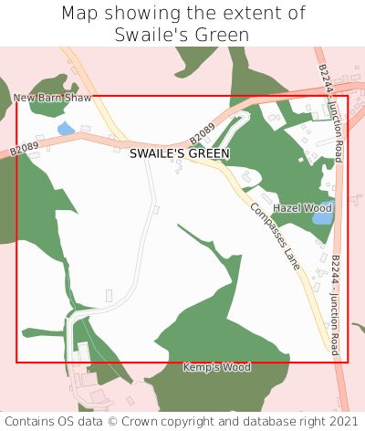 Map showing extent of Swaile's Green as bounding box