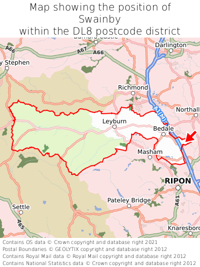 Map showing location of Swainby within DL8