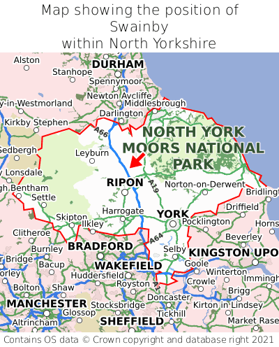 Map showing location of Swainby within North Yorkshire