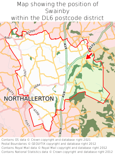Map showing location of Swainby within DL6