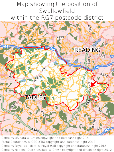 Map showing location of Swallowfield within RG7