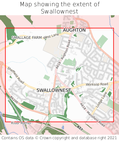 Map showing extent of Swallownest as bounding box