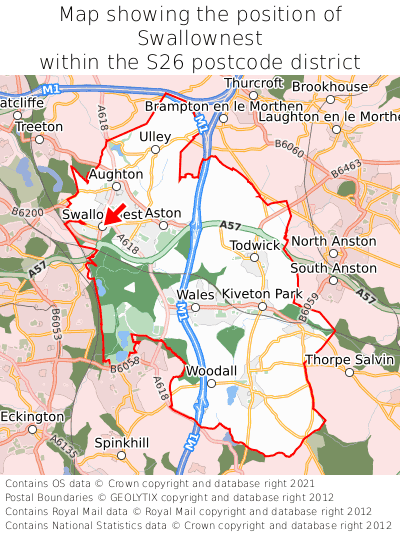 Map showing location of Swallownest within S26