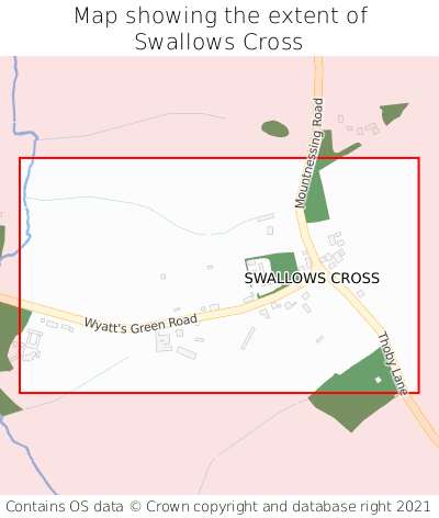 Map showing extent of Swallows Cross as bounding box