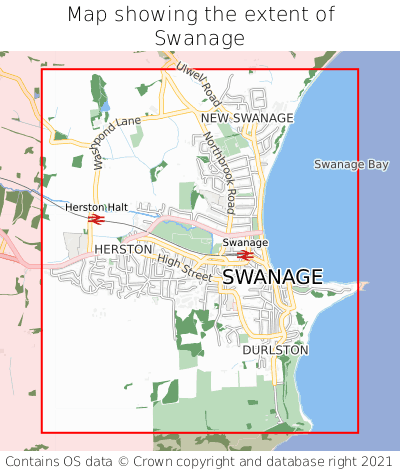Map showing extent of Swanage as bounding box
