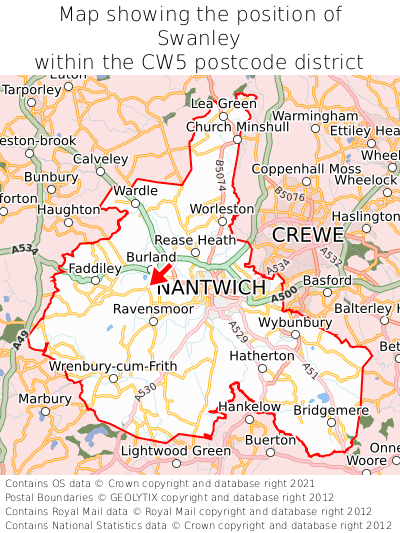 Map showing location of Swanley within CW5