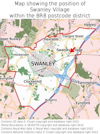 Map showing location of Swanley Village within BR8