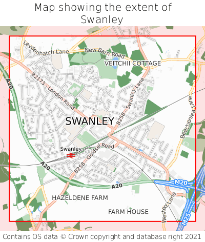 Map showing extent of Swanley as bounding box