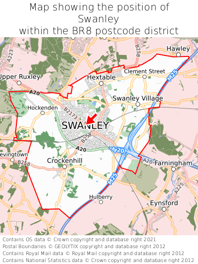 Map showing location of Swanley within BR8