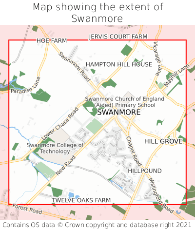 Map showing extent of Swanmore as bounding box