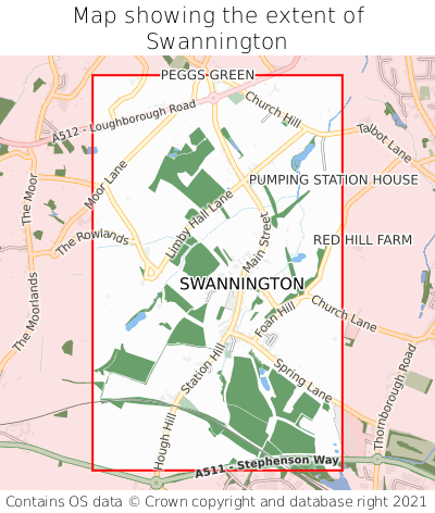 Map showing extent of Swannington as bounding box