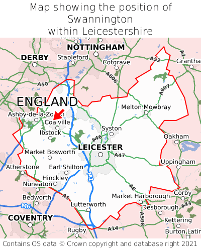 Map showing location of Swannington within Leicestershire