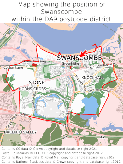 Map showing location of Swanscombe within DA9