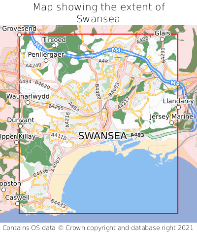 Map showing extent of Swansea as bounding box