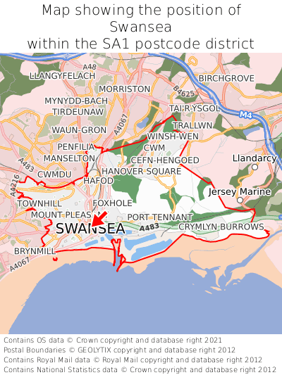 Map showing location of Swansea within SA1