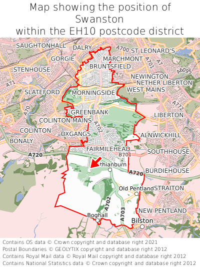 Map showing location of Swanston within EH10