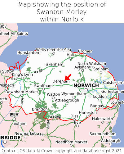 Map showing location of Swanton Morley within Norfolk