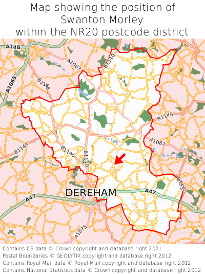 Map showing location of Swanton Morley within NR20