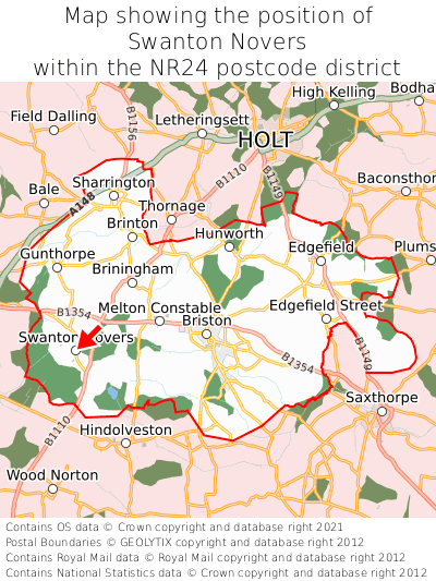 Map showing location of Swanton Novers within NR24