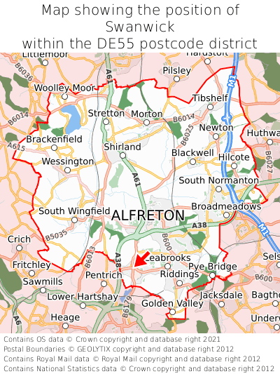 Map showing location of Swanwick within DE55