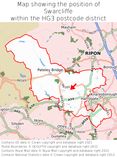 Map showing location of Swarcliffe within HG3