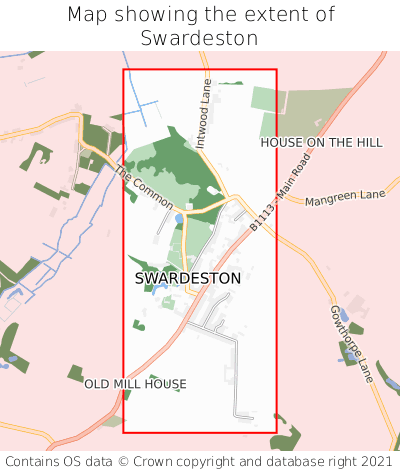 Map showing extent of Swardeston as bounding box