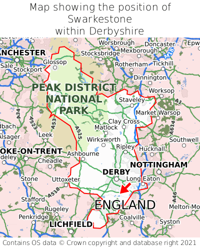 Map showing location of Swarkestone within Derbyshire