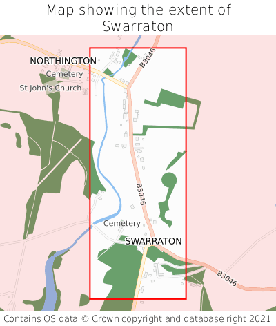 Map showing extent of Swarraton as bounding box
