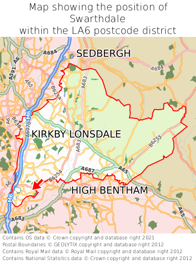 Map showing location of Swarthdale within LA6