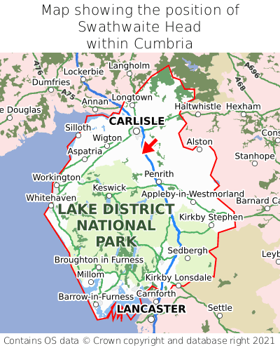 Map showing location of Swathwaite Head within Cumbria