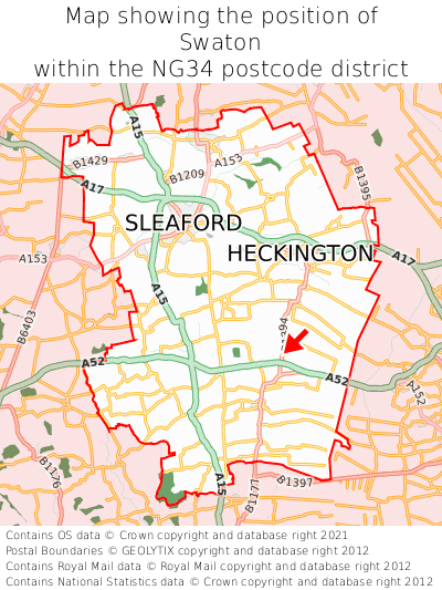 Map showing location of Swaton within NG34
