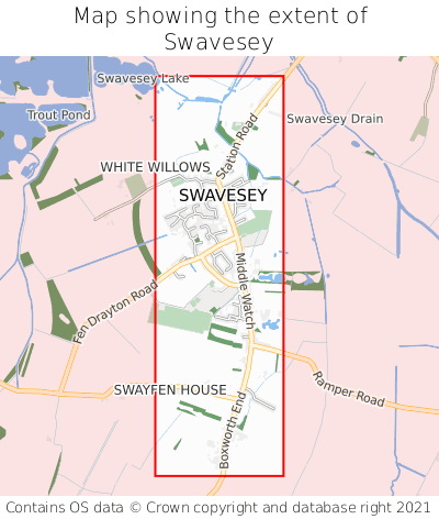 Map showing extent of Swavesey as bounding box