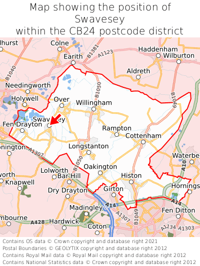 Map showing location of Swavesey within CB24