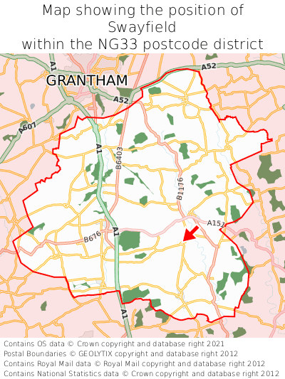 Map showing location of Swayfield within NG33