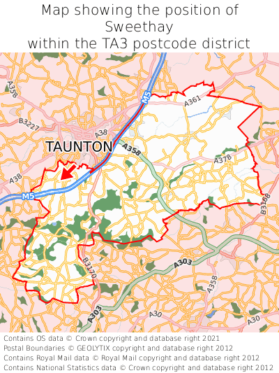 Map showing location of Sweethay within TA3