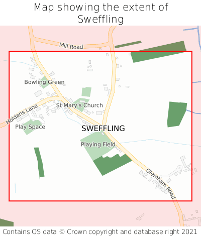 Map showing extent of Sweffling as bounding box