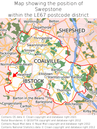 Map showing location of Swepstone within LE67