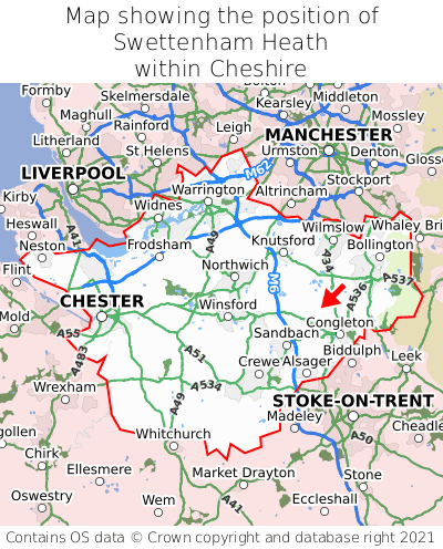 Map showing location of Swettenham Heath within Cheshire