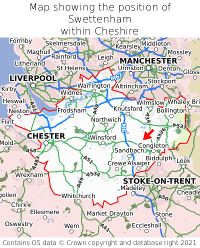 Map showing location of Swettenham within Cheshire