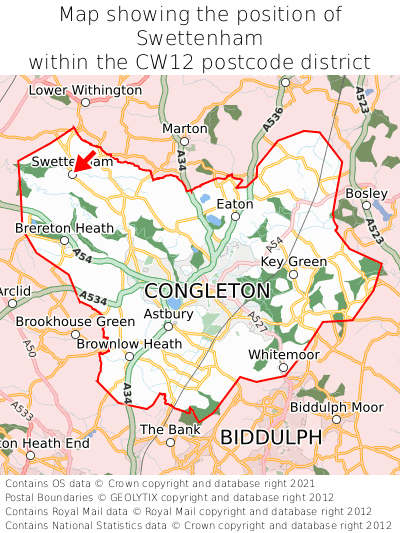 Map showing location of Swettenham within CW12