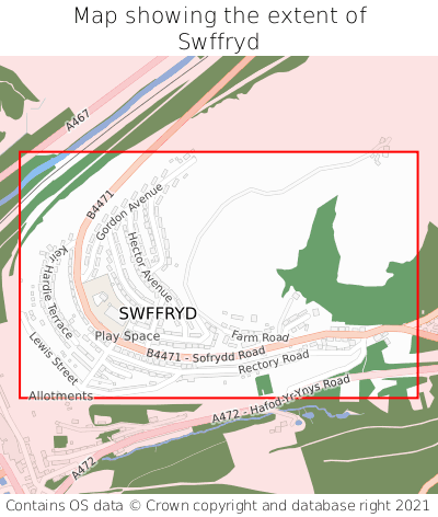 Map showing extent of Swffryd as bounding box