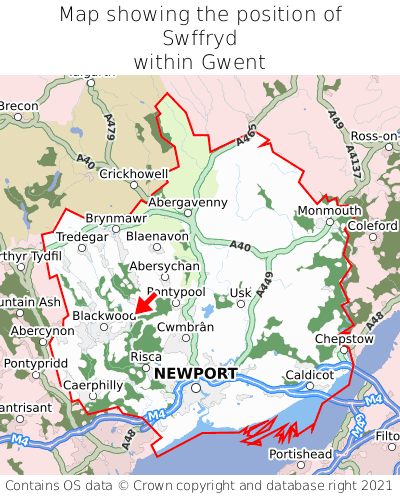 Map showing location of Swffryd within Gwent