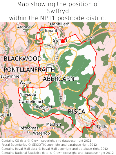 Map showing location of Swffryd within NP11