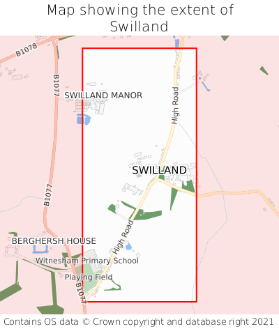 Map showing extent of Swilland as bounding box