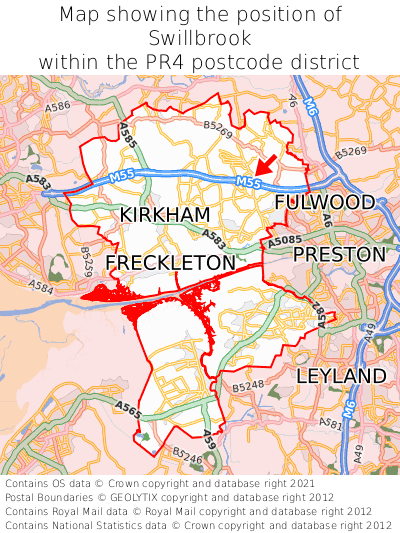 Map showing location of Swillbrook within PR4
