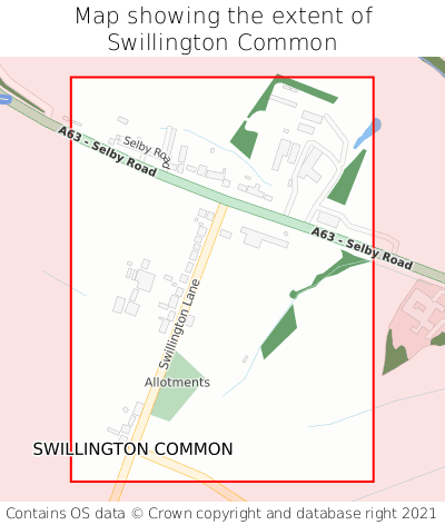 Map showing extent of Swillington Common as bounding box