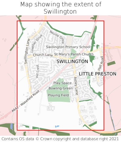 Map showing extent of Swillington as bounding box